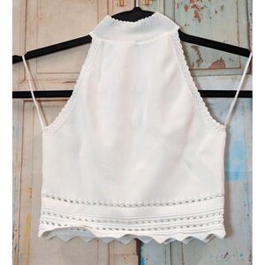 Womens Size Small White Halter Neck Sleeveless Lace Blouse Cropped Top Summer